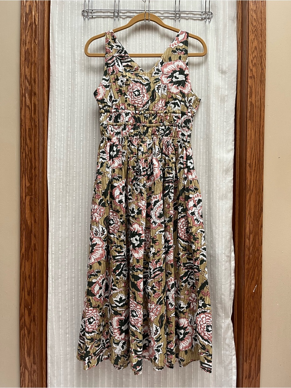Caroline Constas Mustard Floral V-Neck Cotton Modal Midi Dress NWT Size S - Picture 5 of 10